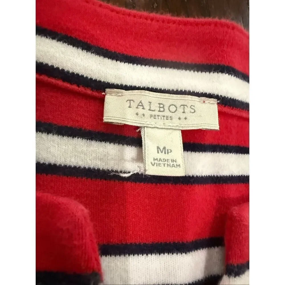 Talbots Women's Striped Sleeveless Split Neck Sheath Dress Red White Size MP - Picture 5 of 8